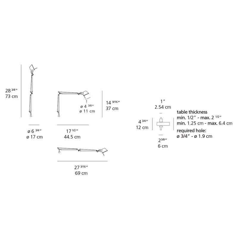 Artemide TOL0090 Tolomeo Micro 8W LED Aluminum Table Light with In-Set Pivot - Seginus Lighting