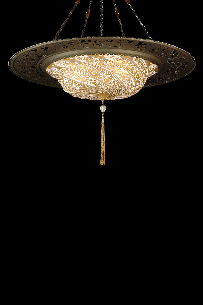 Fortuny G084SAC-2 Small Glass Scudo Saraceno Suspended with Metal Ring - 33" - Seginus Lighting