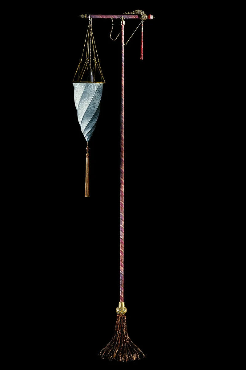 Fortuny 174-ST-1 Floor Lamp Decorated Silk Shade - 68 1/2" - Seginus Lighting