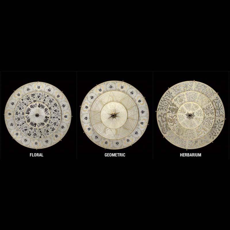 Fortuny 069-SKC-1 Samarkanda Ivory Decorated Silk with Metal Ring Suspended - 27-1/4" - Seginus Lighting