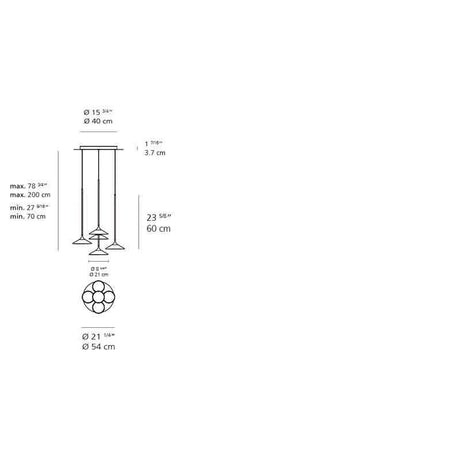Artemide 0355038A Orsa 21 Inch 5X7W 2-Wire Dimmable Black Suspension LED Light - Seginus Lighting
