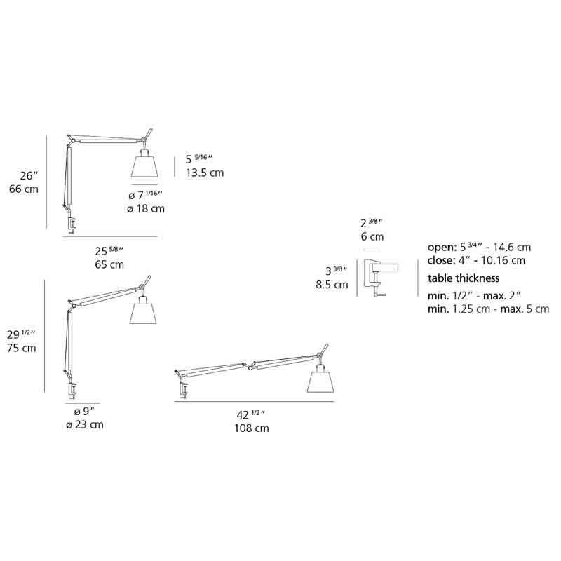 Artemide TLS00075WE26 Tolomeo Max 75W E26 Aluminum Table Light with Clamp - Seginus Lighting