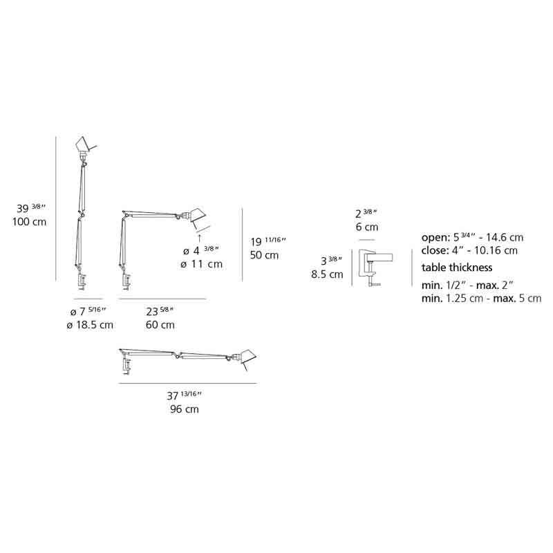 Artemide TOL008C Tolomeo Midi 9W LED Aluminum Table Light with Clamp - Seginus Lighting