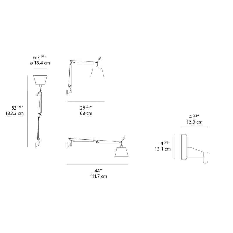 Artemide TLS110 Tolomeo With Shade Max 75W E26 Aluminum Wall Light - Seginus Lighting