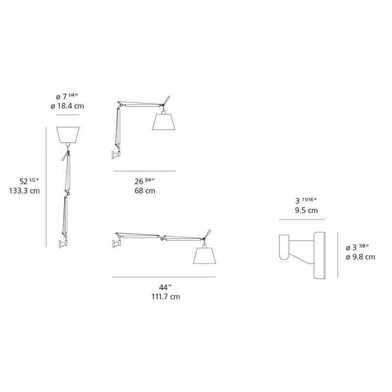 Artemide TLS110 Tolomeo With Shade Max 75W E26 Aluminum Wall Light - Seginus Lighting