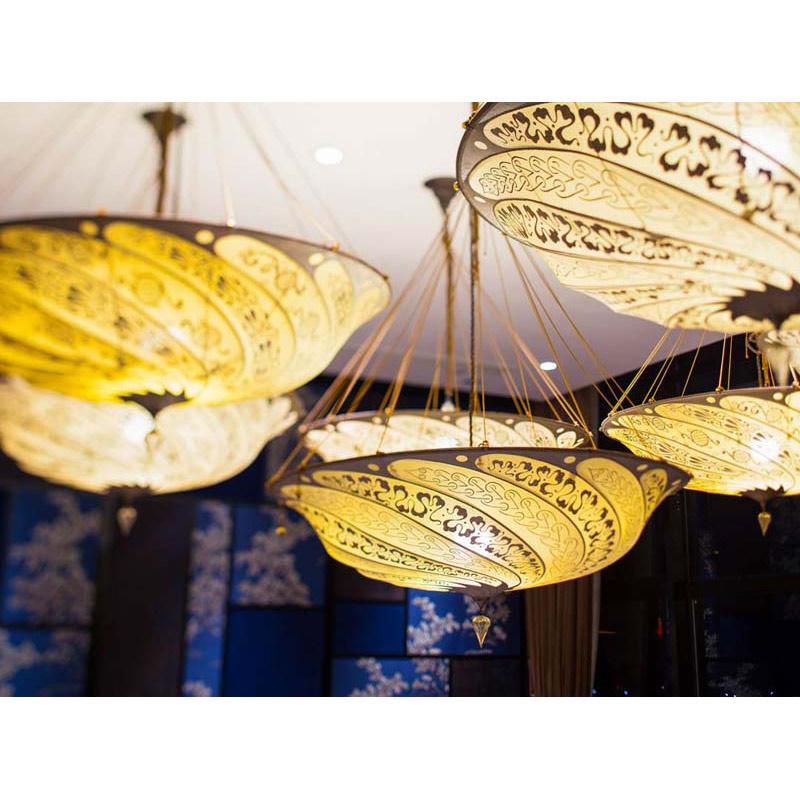 Fortuny 062-SA-1 Medium Scudo Saraceno Suspended Decorated Silk Classic - 24-1/84" - Seginus Lighting