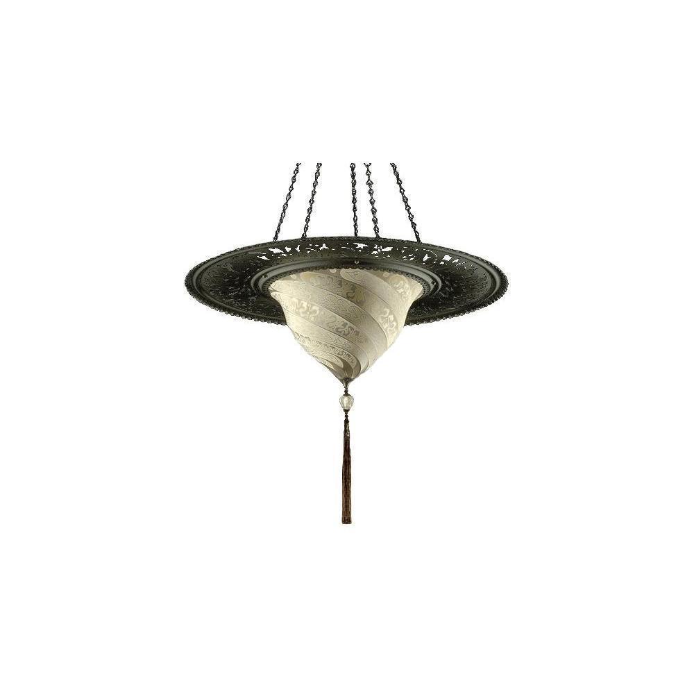 Fortuny 069-SKC-1 Samarkanda Ivory Decorated Silk with Metal Ring Suspended - 27-1/4" - Seginus Lighting