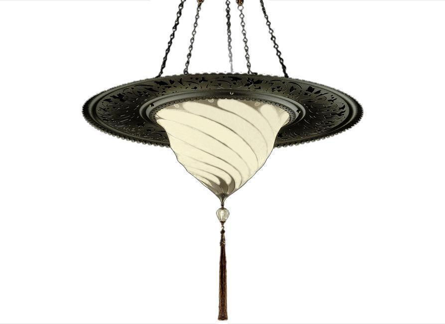 Fortuny 069-SKC-3-PL Samarkanda Ivory Plain Silk with Metal Ring Suspended - 27-1/4" - Seginus Lighting