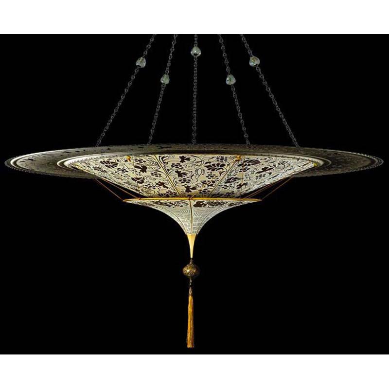 Fortuny 125-SHC-1 Scheherazade 2 Tier in Decorated Silk with Metal Ring Suspended - 49-1/4"
