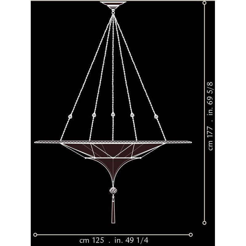 Fortuny 125-SHC-1 Scheherazade 2 Tier in Decorated Silk with Metal Ring Suspended - 49-1/4"