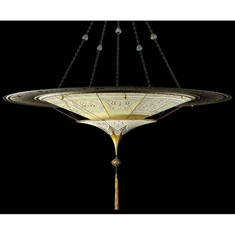 Fortuny 125-SHC-1 Scheherazade 2 Tier in Decorated Silk with Metal Ring Suspended - 49-1/4" - Seginus Lighting