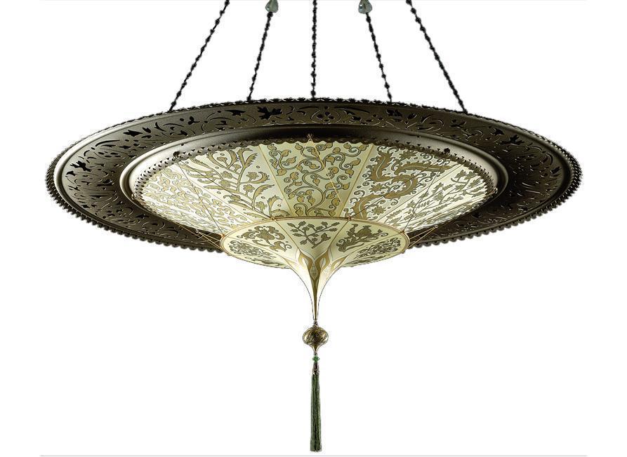 Fortuny 125-SHC-1 Scheherazade 2 Tier in Decorated Silk with Metal Ring Suspended - 49-1/4" - Seginus Lighting
