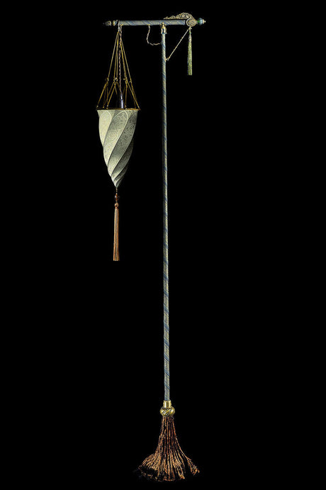 Fortuny 174-ST-1 Floor Lamp Decorated Silk Shade - 68 1/2" - Seginus Lighting