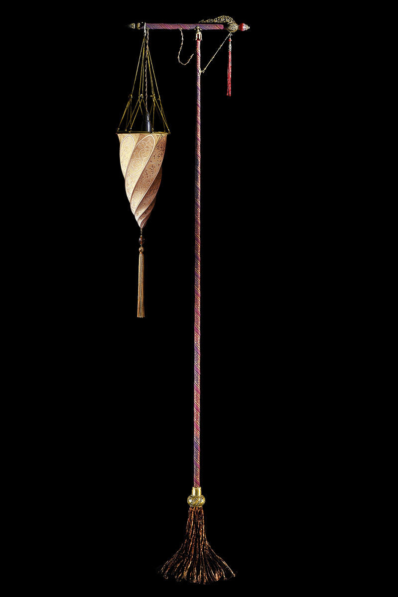Fortuny 174-ST-1 Floor Lamp Decorated Silk Shade - 68 1/2" - Seginus Lighting