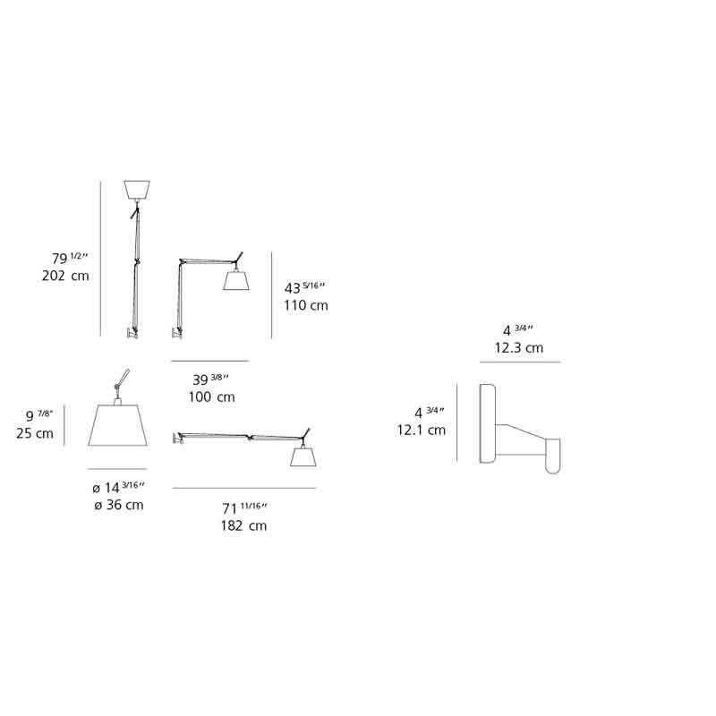 Artemide TLM110 Tolomeo Mega Max 150W E26 Black Wall Light - Seginus Lighting