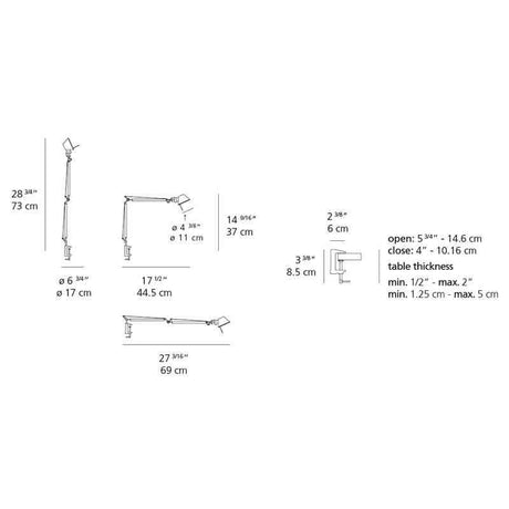 Artemide TOL0095 Tolomeo Micro Max 60W E12 Aluminum Table Light with Clamp - Seginus Lighting