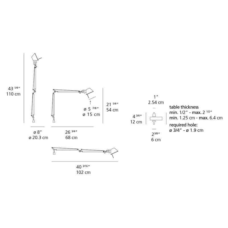 Artemide TOL0069 Tolomeo Mini 10W LED Aluminum Table Light with In-Set Pivot - Seginus Lighting