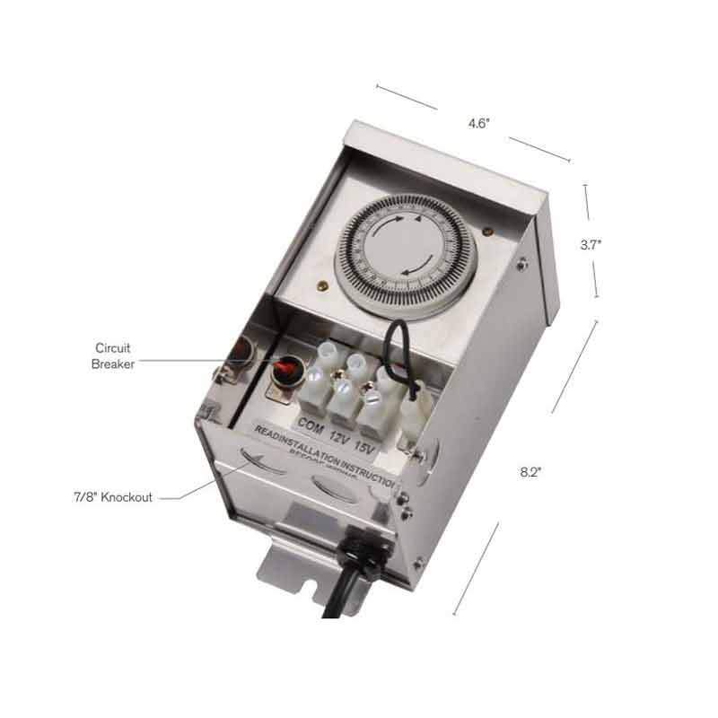 SPJ Lighting FB-75-120M12 75W Transformer with Timer Stainless Steel