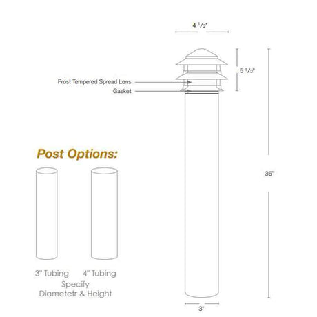 SPJ Lighting SPJ12-01B-CB3-3 6W LED  3 Inch Diameter Post Bollard