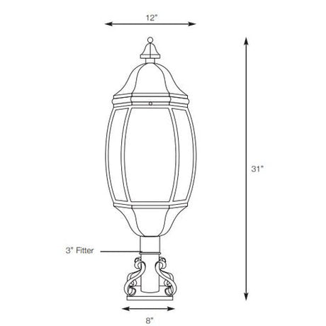 SPJ Lighting SPJ27-02B Post Lantern W/ Post Fitter